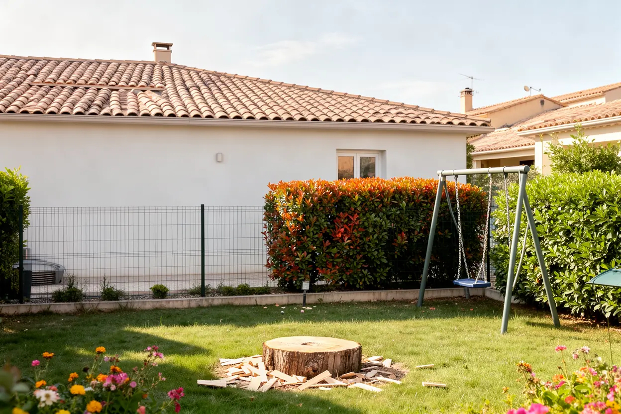 Jardin dégagé après abattage du cyprès aux Canourgues